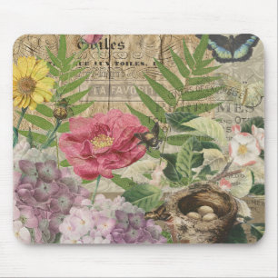 Tapis De Souris Jardin Floral de Nid d'Oiseau Papillon Art