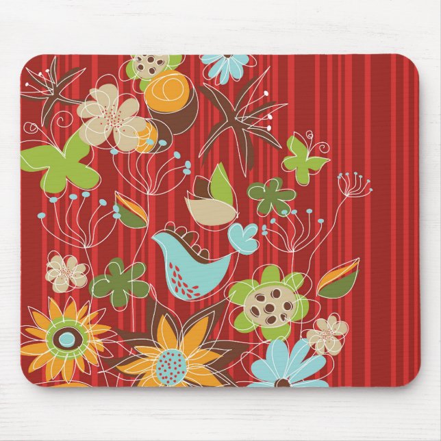 Tapis De Souris Jardin floral lunatique et chic sur les rayures (Devant)