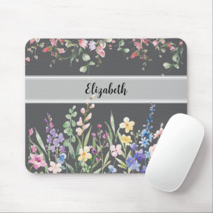 Tapis De Souris Jardin Floral Monogramme Gris foncé
