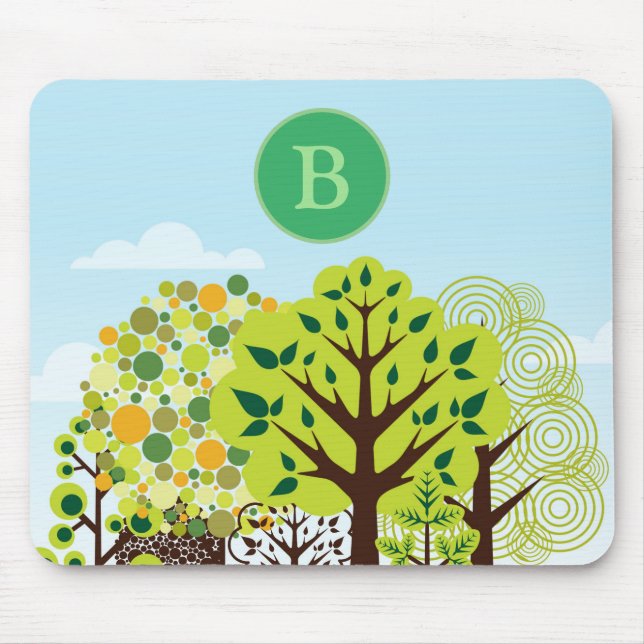 Tapis De Souris Jardin forestier moderne Art Vert Nature Monogramm (Devant)