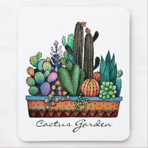 Tapis De Souris Jardin mignon de cactus d'aquarelle dans le pot