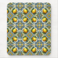 Jaune Bleu Capri Citron Motif de Carreaux Méditerr
