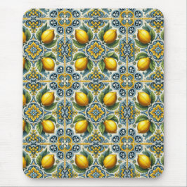 Tapis De Souris Jaune Bleu Capri Citron Motif de Carreaux Méditerr
