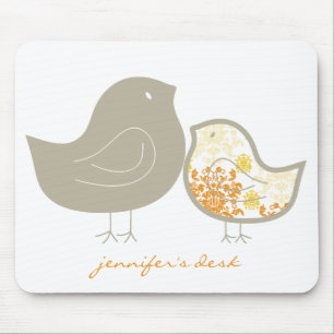 Tapis De Souris Jaune Fantaisiste Damassé Maman et joli bébé Pouss