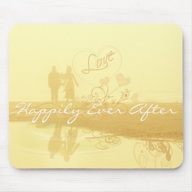 Tapis De Souris Jaune Joyeux Jour Après Mariage De Plage (Devant)