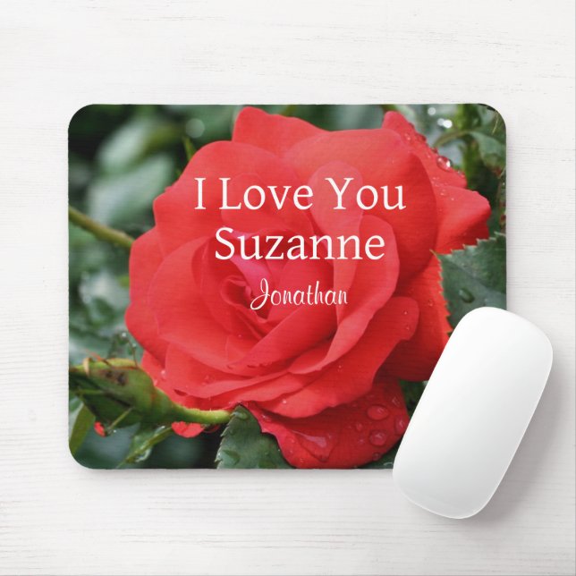 Tapis De Souris Je t'aime Rose rouge Personnalisé (Avec souris)