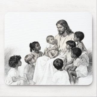 Tapis De Souris Jésus assis avec des enfants