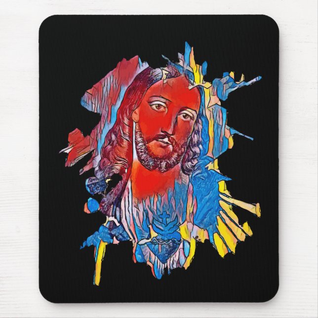 Tapis De Souris Jésus Christ Face coeur sacré art Abstrait (Devant)
