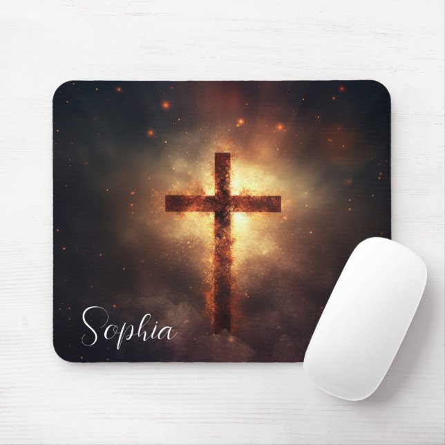 Tapis De Souris Jésus Croix Lumineuse Jésus Foi Chrétien Personnal (Avec souris)