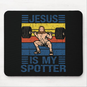 Tapis De Souris Jésus Est Mon Spotter Christian Gym Entraînement W