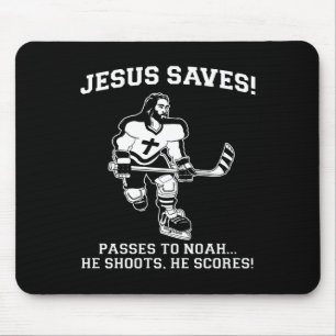 Tapis De Souris Jésus sauve le T-shirt drôle d'hockey