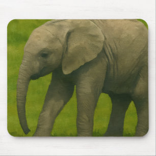Tapis De Souris Jeune éléphant avec tuteur dans la réserve de Gras