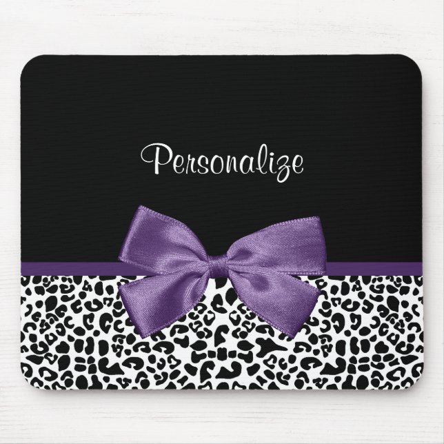 Tapis De Souris Jeune Empreinte de léopard Joli Ruban Violet Avec  (Devant)