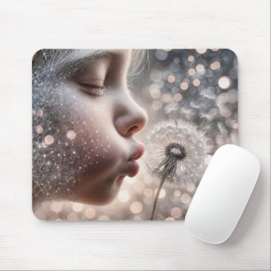 Tapis De Souris Jeune fille soufflant des semis de Dandelion