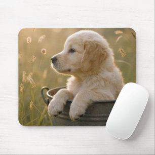 Tapis De Souris Jeune Retriever Golden dans un seau métallique