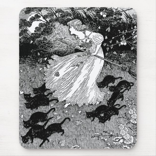 Tapis De Souris Jeune sorcière et chats noirs (Devant)