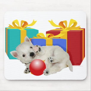Tapis De Souris Jeune Westie avec cadeaux de Noël