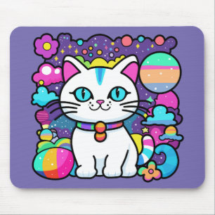 Tapis De Souris Joli Chat Cosmique Blanc