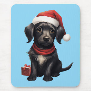 Tapis De Souris Joli chien noir à Noël