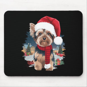Tapis De Souris Joli Chien Yorkie Noël Père Noël Chapeau Écharpe H