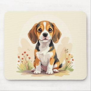 Tapis De Souris Joli chiot Beagle tricolore noir, fauve et blanc