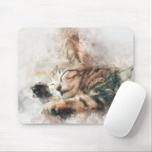 Tapis De Souris Joli et mignon chaton dormant aquarelle