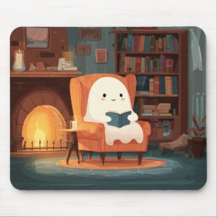 Tapis De Souris Joli Fantôme Lu Par Une Cheminée Cosy - Mousepad