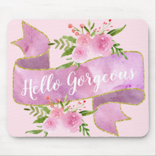 Tapis De Souris Joli Fleurs Rose Pâle Bonjour Magnifique Or