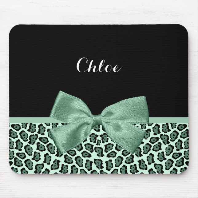 Tapis De Souris Joli Jaguar vert Imprimer fille Jade Bow et nom (Devant)
