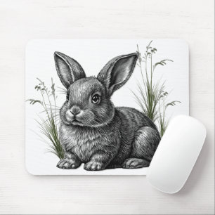 Tapis De Souris Joli lapin gris parmi les herbes