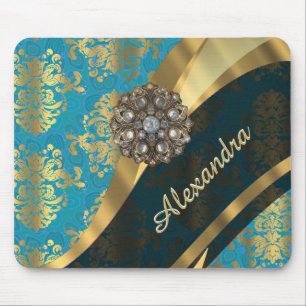 Tapis De Souris Joli modèle personnalisé girly aqua damask modèle