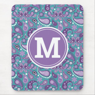 Tapis De Souris Joli monogramme chic décontracté violet et bleu pa