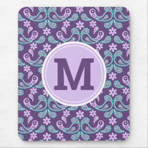 Tapis De Souris Joli monogramme chic démodé violet et bleu à motif