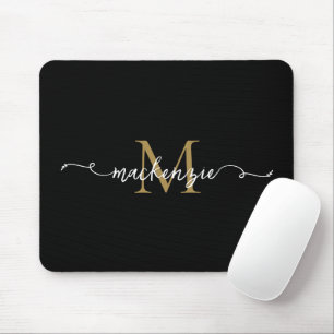 Tapis De Souris Joli monogramme de typographie de script or noir