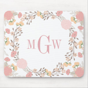 Tapis De Souris Joli Monogramme Floral Botanique Mousepad