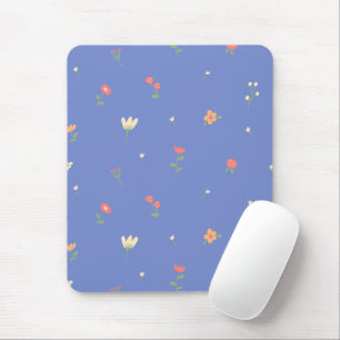 Tapis De Souris Joli motif floral sur fond bleu - Pastel