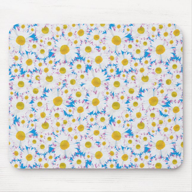 Tapis De Souris Joli Mousepad : Maisées blanches sur bleu (Devant)