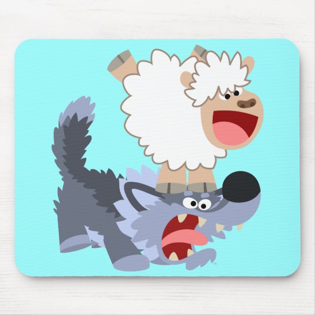 Tapis De Souris Joli mouton de dessin jouant et loup Mousepad (Devant)