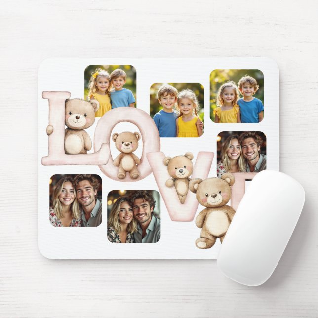 Tapis De Souris Joli Ours en Peluche "AMOUR" Présentation de Photo (Avec souris)