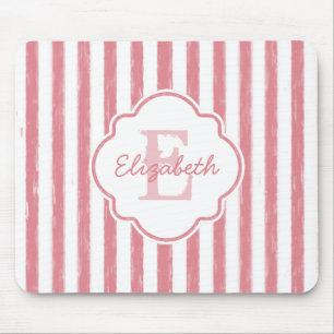 Tapis De Souris Joli rose peint rayures Monogramme et nom
