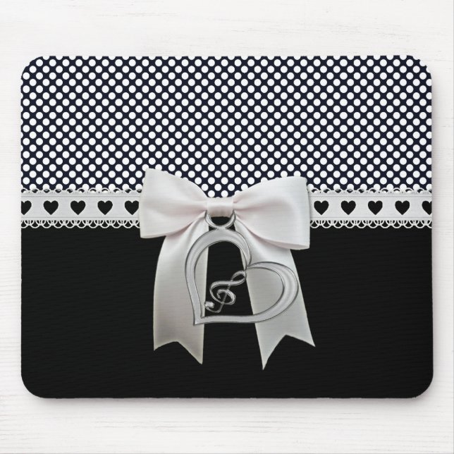 Tapis De Souris Joli ruban blanc pois et coeur arc (Devant)