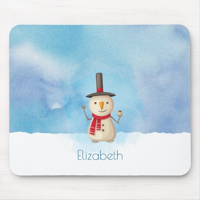 Tapis De Souris Joli Snowman De Noël En Vêtement Et Sourire (Devant)