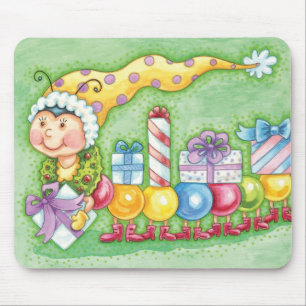 Tapis De Souris Joli train de chenille de Noël avec des cadeaux