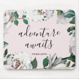 Tapis De Souris Jolie aventure florale attend avec le nom