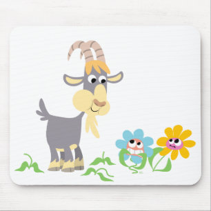 Tapis De Souris Jolie chèvre caricaturale et fleurs Mousepad