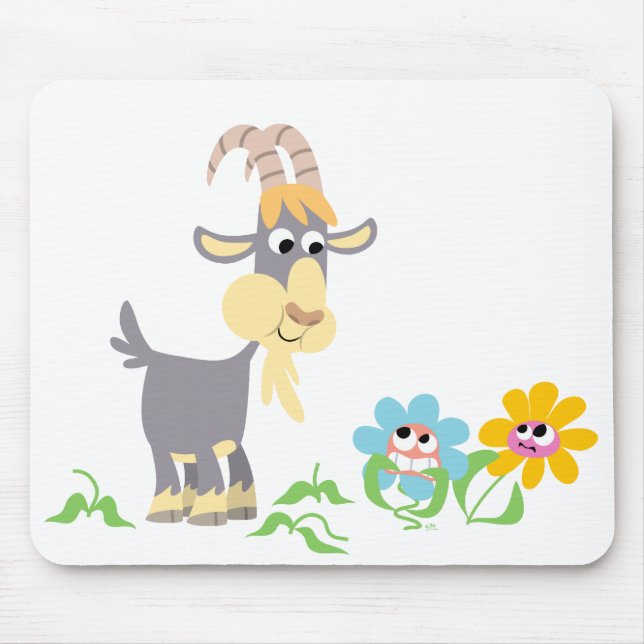 Tapis De Souris Jolie chèvre caricaturale et fleurs Mousepad (Devant)