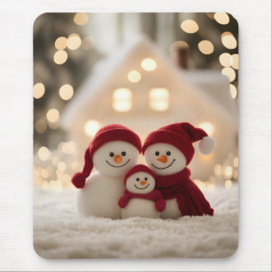 Tapis De Souris Jolie famille de bonhomme de neige Noël d'hiver