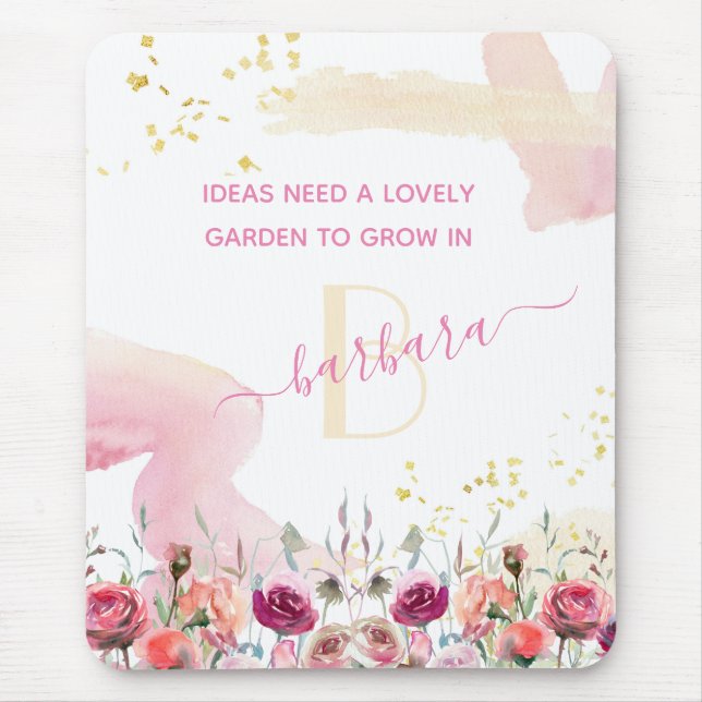 Tapis De Souris Jolie Feminine Floral Garden Nom du monogramme    (Devant)