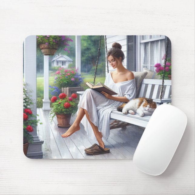 Tapis De Souris Jolie femme lisant un livre (Avec souris)