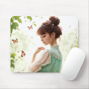 Tapis De Souris Jolie Fille Dans Jardin D'Été